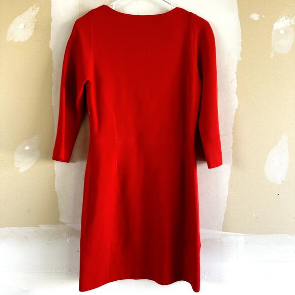 Sandro 3/4 Sleeve Wool Sheath Mini Dress Round Neck Shoulder Zip Red 2 - Picture 5 of 5